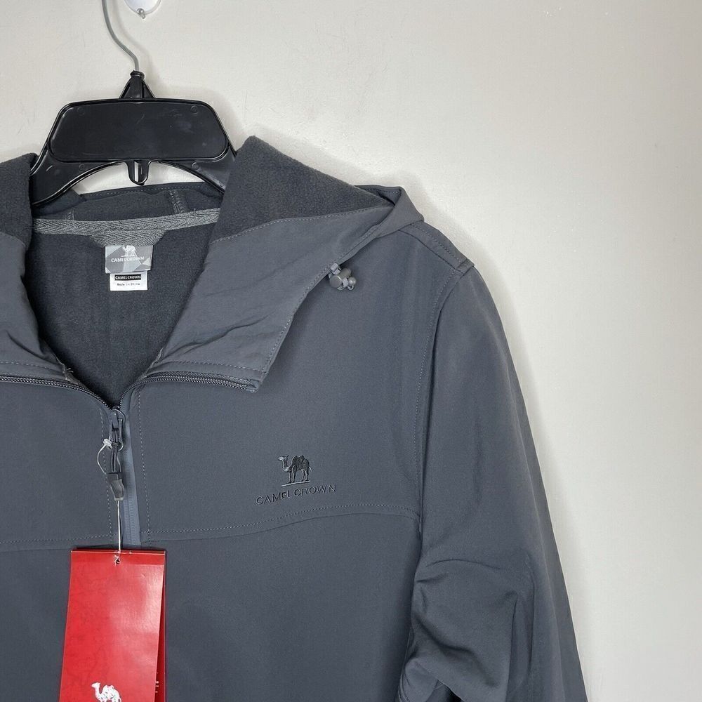 CAMEL CROWN Mens Full-Zip Jacket Anorak NEW Fleece-Lined Windproof Hood Gray L - Picture 2 of 9